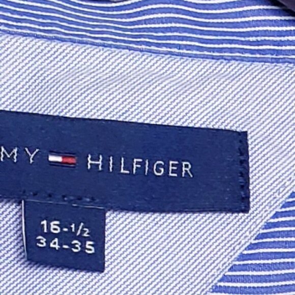 Tommy Hilfiger pinstripe regular fit button blue and white button shirt - Picture 7 of 8